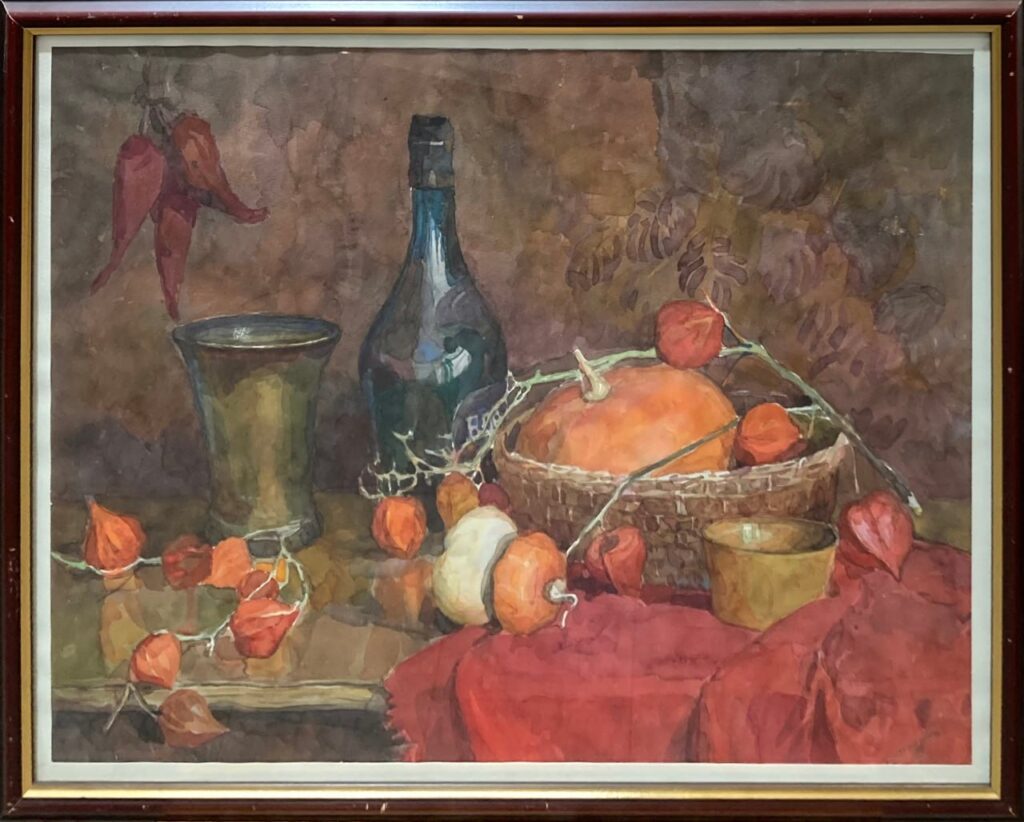 Натюрморт с медной ступкой, в раме